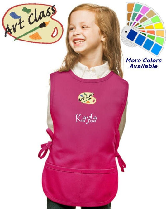 Personalized Kids Art Smock Cobbler Apron with Art Class Embroidery Design, School Art Smock, Student Gift, Artist Gift