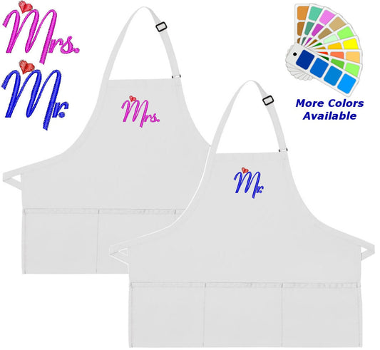 Apron Embroidered with Mr and Mrs Embroidery Design Wedding Gift Mr Mrs