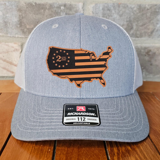 2nd Amendment Leather Patch Trucker Hat, Richardson 112, Gun Rights, Second Amendment Flag, Dad Gift, Husband Gift, Laser Engraved