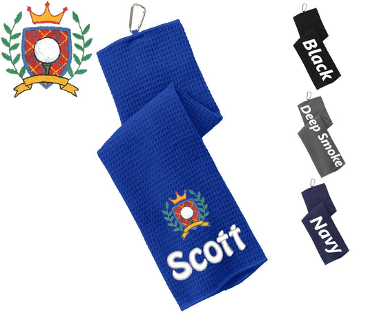 Personalized Golf Towel, Golf Crest Design, Gym Towel, Workout Towel, Fitness Towel, Microfiber, Embroidered Name Monogrammed Golf Gift