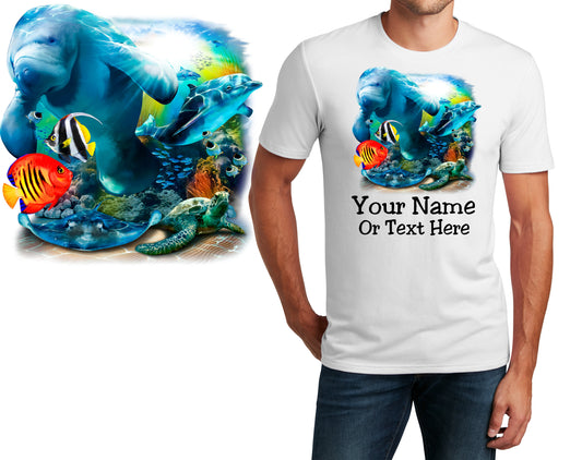 Personalized T-Shirt Sea Life Turtle Fish Design, Fishing Shirt, Custom Shirt, Custom Name, Dad Gift, Fisherman Gift, Unisex Womens Tee