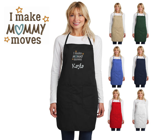 Personalized Mom Apron, Mommy Moves, Embroidered Moms Name, Mothers Day Gift, Kitchen Gift, Monogrammed Mom Cooking Gift, Funny Apron