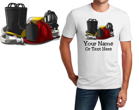 Personalized T-Shirt Firefighter Equipment Boots Design, Fire Shirt, Custom Shirt Custom Name, Dad Gift, Fireman Gift, Unisex Women Tee