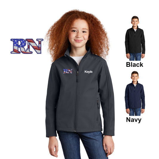 Personalized Kids Nurse Jacket, RN Flag Design, Embroidered Name, Child Coat, Medical Apparel for Children, Pretend Doctor, Warm Soft Shell