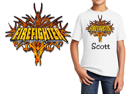 Personalized Kids T-Shirt Firefighter Tribal Design, T-Shirt, Colorful, Cotton, Low Price Inexpensive Tee Shirt, Student School Gift