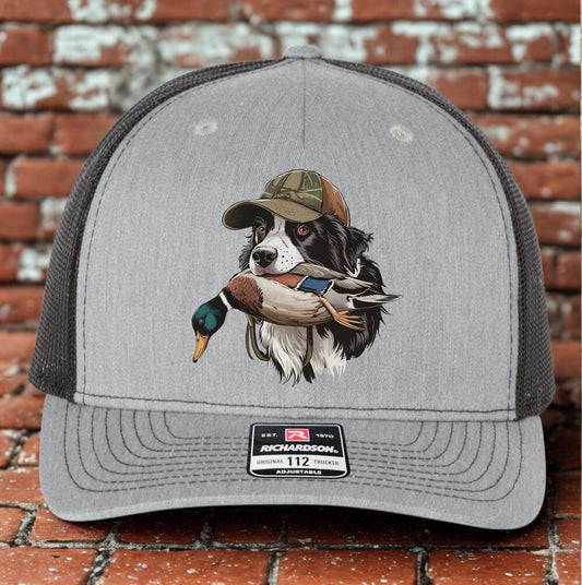 Duck Hunter Trucker Hat, Border Collie Dog Hat Design, Richardson 112, Puppy Hunter Dad Gift Husband Gift, Sportsman Gift, Printed Hat