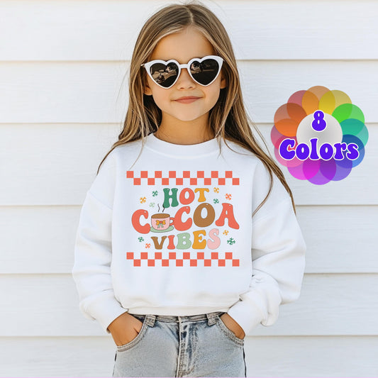 Kids Retro Christmas Sweatshirt, Hot Cocoa Vibes Sweater, Christmas Season Gifts, Christmas Gift Kids, Xmas Sweatshirt, Christmas Kids Gift