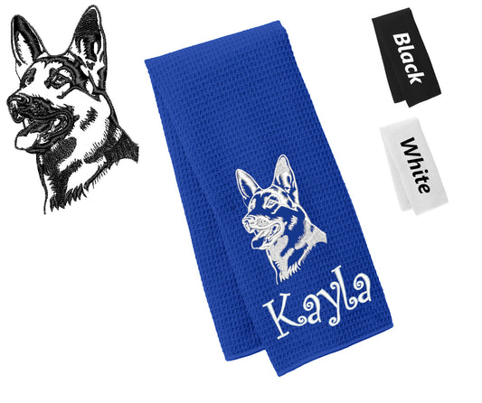 Personalized Dog Towel, German Shepherd, Hand Towel, Grooming Towel, Waffle Microfiber, Embroidered Your Pets Name, Monogrammed Dog Gift