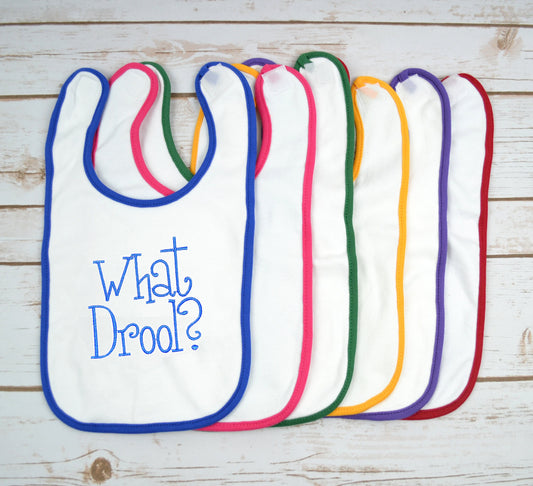 Baby Bib White for Boy or Girl with What Drool Embroidered Design, Baby Gift, New Mom Gift, Baby Shower Gift, New Dad Gift