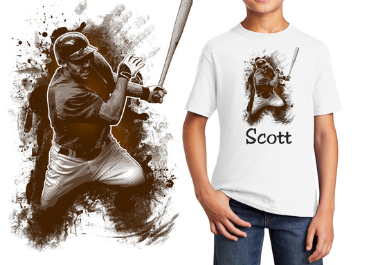 Personalized Kids T-Shirt Baseball Player Design, T-Shirt, Colorful, Cotton, Low Price Inexpensive Tee Shirt, Student Gift, School Gift