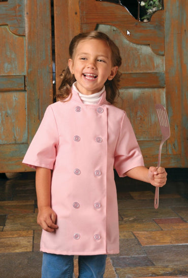 Personalized Kids Pink Chef Coat Jacket with Chef Hat and I Love Cooking Design Short Sleeve