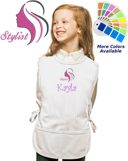 Personalized Kids Cobbler Apron Hair Stylist, Custom Embroidered Name, Monogrammed, Art Gift, Chef, Cooking Party, Art Party, School Aprons