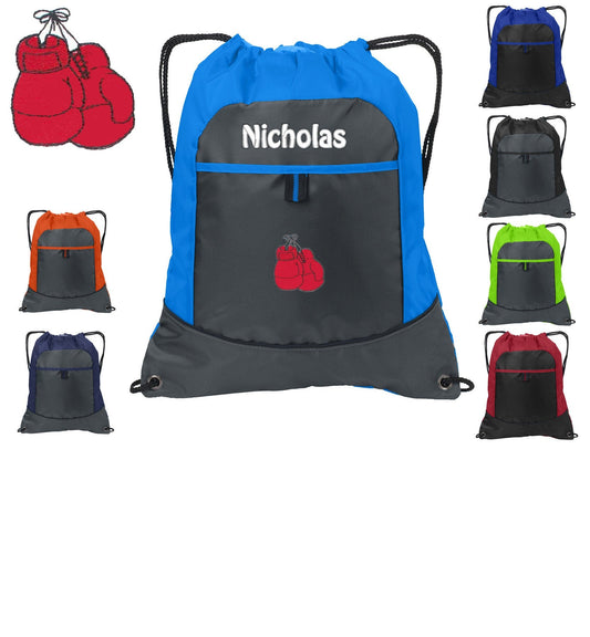Personalized Kids Cinch Pack Drawstring, Boxing Design, Gym School PE Sports Backpack Embroidered Monogrammed Custom Name Kids School Gift