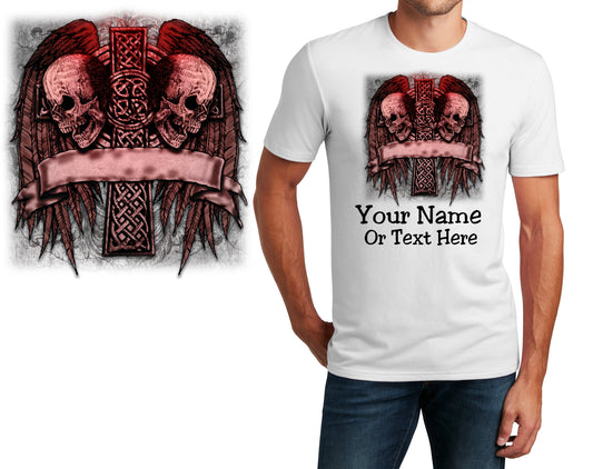 Personalized T-Shirt Goth Skull Wings Cross Design, Sports Shirt, Custom Shirt, Custom Name, Dad Gift, Fantasy Gift, Unisex Womens Tee