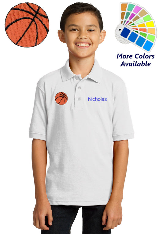 Personalized Kids Basketball Polo Shirt Embroidered Basketball Monogrammed with a Name or Text of Your Choice