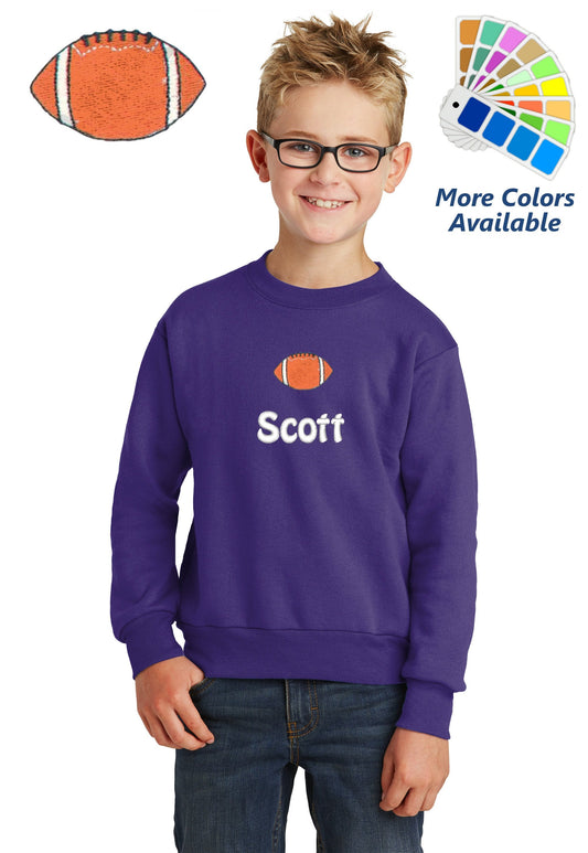 Personalized Kids Football Sweatshirt Embroidered Name Unisex Girl or Boy Gift with Monogrammed Name Sports Gift Crewneck Sweater