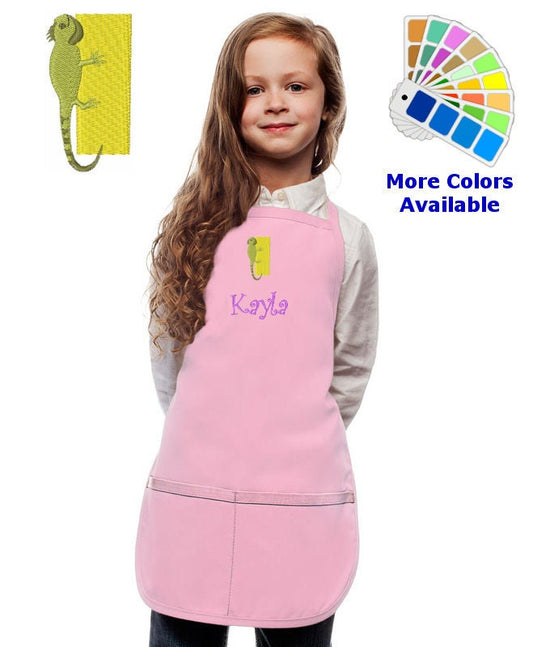Personalized Kids Apron with Animal Alphabet Letter I Iguana Embroidery Design, Monogrammed Art Smock, Childrens Apron, Cooking Gift