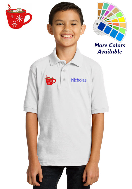 Personalized Kids Polo Shirt Embroidered Hot Chocolate Monogrammed with a Name or Text of Your Choice