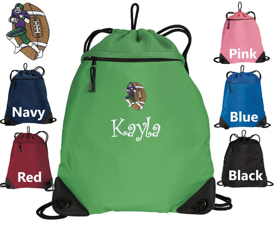 Personalized Kids Football Cinch Pack, Drawstring Gym School PE Pool, Football Backpack, Embroidered Monogrammed Custom Name, Perfect Gift