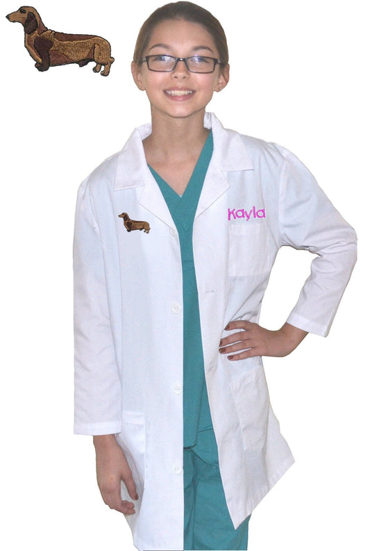 Personalized Kids Lab Coat with Dachshund Dog Embroidery Design, Veterinarian Lab Coat, Birthday Gift, Childrens Lab Coat, Monogrammed Name