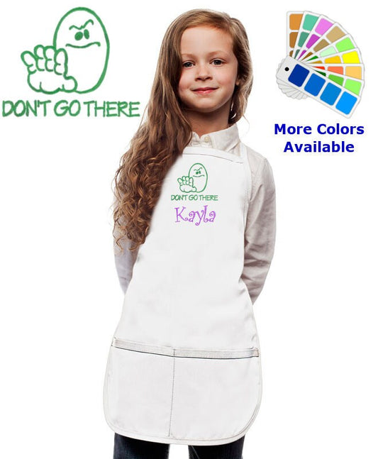 Personalized Kids Apron with Don't Go There Embroidery Design, Funny Apron Gift