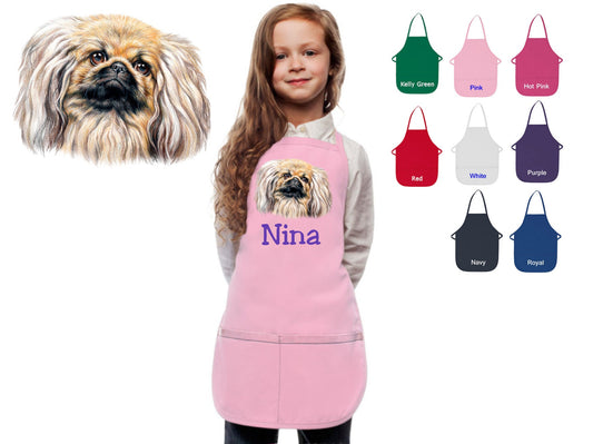 Personalized Kids Apron Pekingese Dog Design, Monogrammed Chef Gift, Chef Gift, Cooking Party, Art Party, School Aprons, Printed Apron