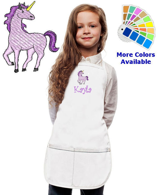 Personalized Kids Apron with Unicorn, Custom Embroidered Name, Monogrammed, Art Gift, Chef Gift, Cooking Party, Art Party, School Aprons