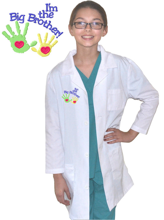 Kids Lab Coat with Big Brother Hands Embroidery Design