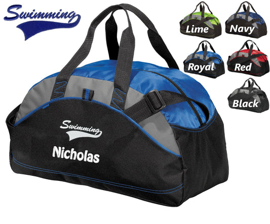 Personalized Kids Swimming Duffel Bag Gym Bag School PE Contrast Piping and Stitching Embroidered with Name or Text of Your Choice