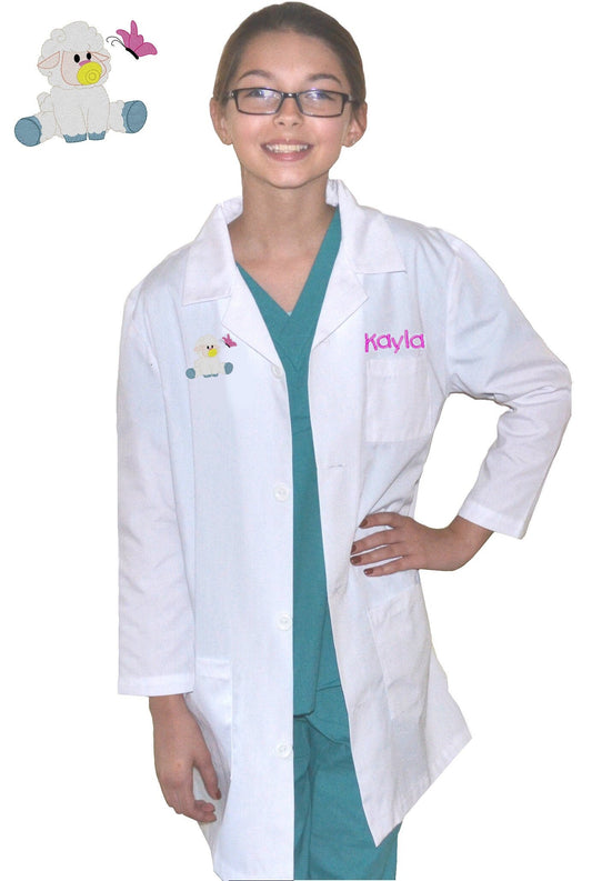 Personalized Kids Lab Coat with Lamb Embroidery Design, Veterinarian Lab Coat, Birthday Gift, Childrens Lab Coat, Monogrammed Name