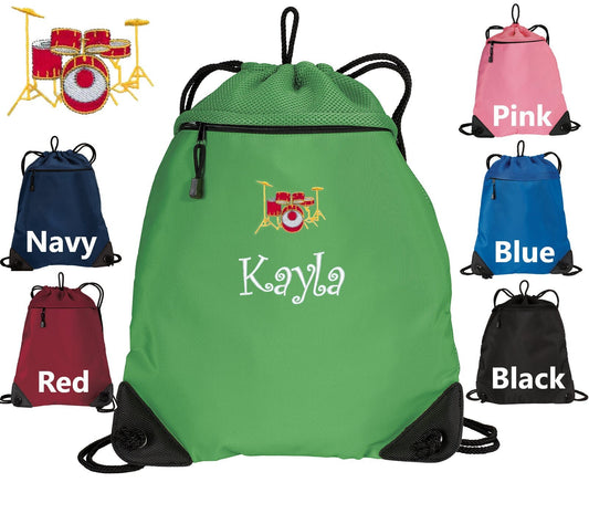 Personalized Kids Cinch Pack Drum Set Design, Drawstring Gym School PE, Pool Backpack, Monogrammed Custom Name, Perfect Kids Band Gift