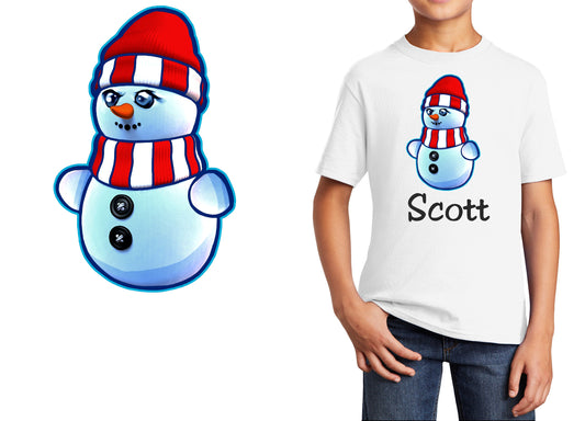 Personalized Kids T-Shirt Little Snowman Christmas Design, T-Shirt, Colorful, Cotton, Low Price Inexpensive Tee Shirt, Student School Gift