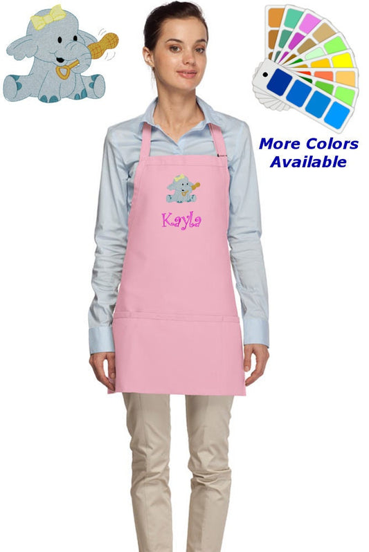 Personalized Apron Embroidered Elephant Design, Custom Apron, Monogrammed Apron Name, Dad Mom Teacher Kitchen Home House Gift