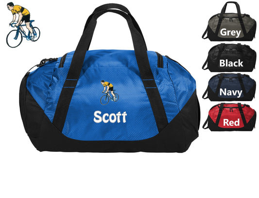 Personalized Sports Cyclist Bicycle Team Duffel Bag, Gym Bag, Weekend Bag, Groomsmen Gift, School PE, Husband Gift, Embroidered with Name