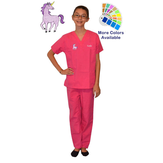 Embroidered Personalized Kids Scrubs with Unicorn Embroidery Design for little Doctors and Nurses