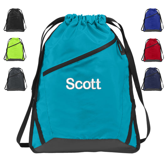 Personalized Drawstring Cinch Pack, Low Price Lightweight School Backpack, Gym PE Pool Backpack, Embroidered Monogrammed with Custom Name
