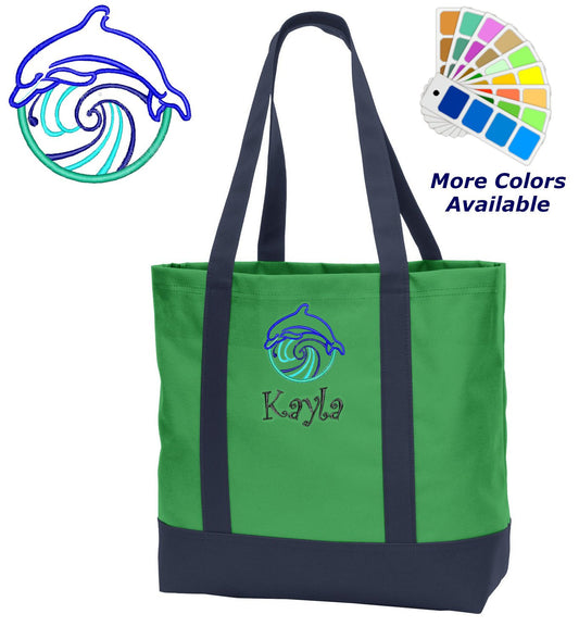 Personalized Tote Bag Embroidered Dolphin with Name of Your Choice Perfect Gift