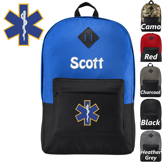 Personalized Paramedic Backpack, Star of Life Design, Custom Bookbag, Backpack, Embroidered Monogrammed Custom Name, Nurse Medical Gift