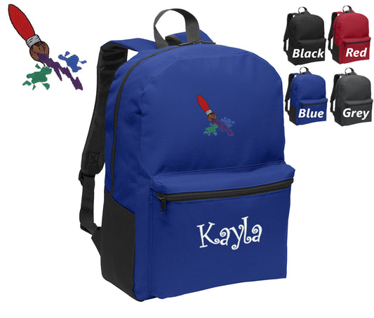 Personalized Kids Backpack Embroidered Paint Brush Art Monogrammed with Name of Your Choice Perfect Kids School Gift