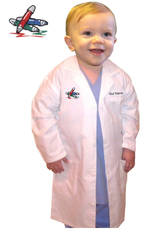 Personalized White Kids Art Smock with Sleeves Embroidered with Markers Design and Your Name or Text, School Smock, Artist Smock, Art Shirt