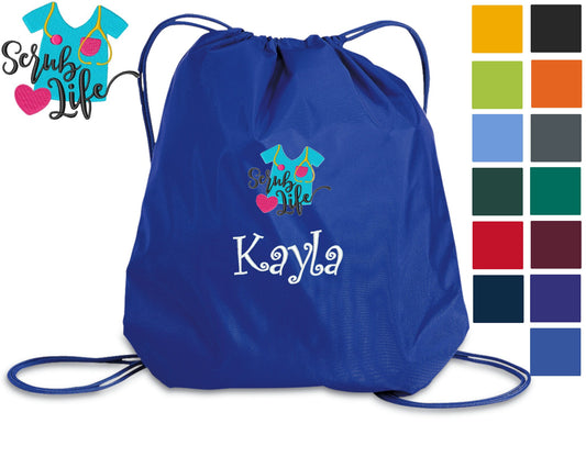 Personalized Nurse Cinch Pack, Drawstring Gym School, Pool Backpack, Embroidered Scrubs Life Design, Monogrammed Custom Name, Nurse Gift