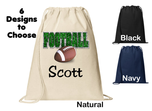 Personalized Kids Football Cinch Pack, Drawstring Gym School PE Pool Backpack, Printed Monogrammed Custom Name, Perfect Kids Sports Gift