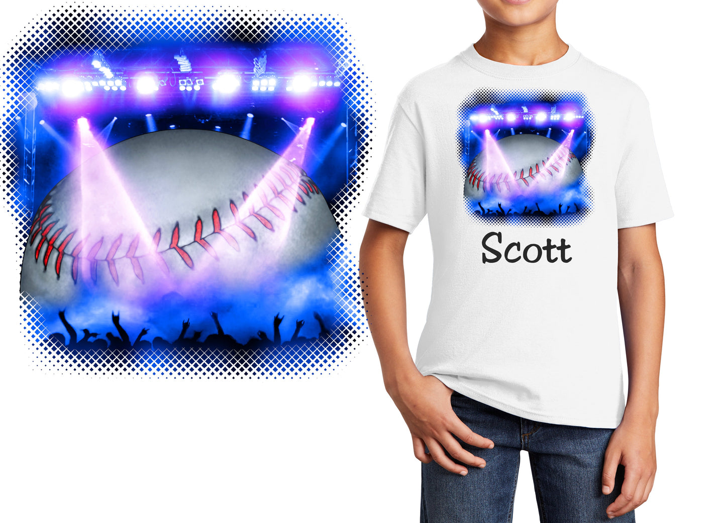 Personalized Kids T-Shirt Baseball Concert Design, T-Shirt, Colorful, Cotton, Low Price Inexpensive Tee Shirt, Student Gift, School Gift