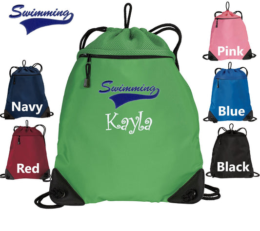 Personalized Kids Swimming Cinch Pack Drawstring Gym School PE Pool Swim Backpack Embroidered Monogrammed with Custom Name Perfect Gift
