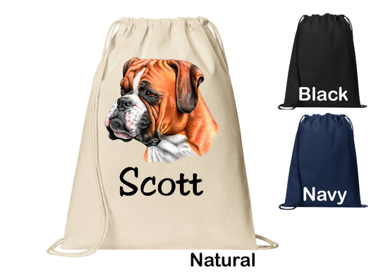 Personalized Boxer Dog Cinch Pack, Drawstring Gym School PE Pool Backpack, Printed Monogrammed Custom Name, Perfect Gift