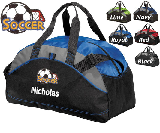 Personalized Kids Soccer Duffel Bag Gym Bag School PE Contrast Piping and Stitching Embroidered with Name Soccer Gift