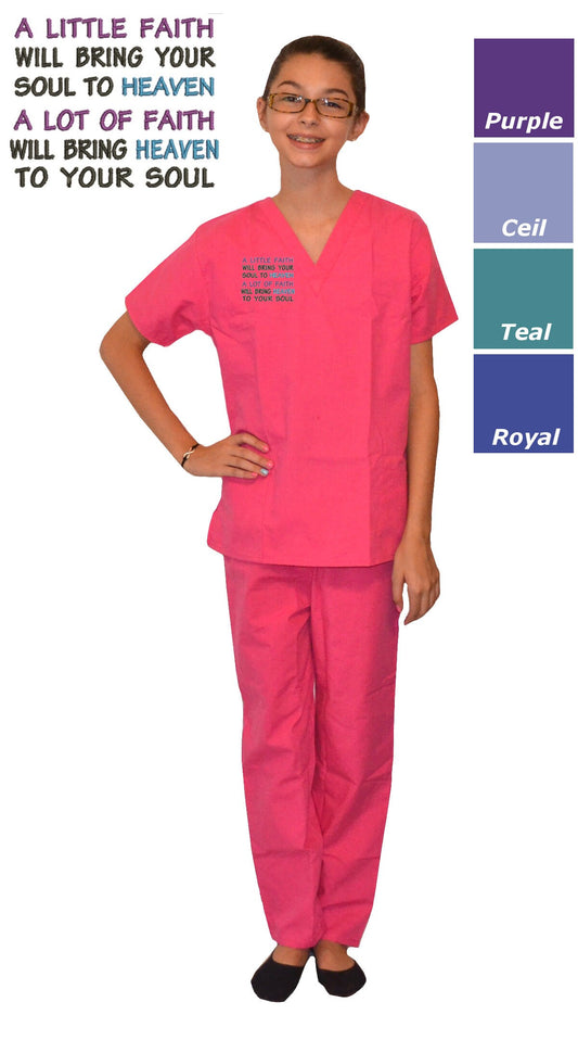 Kids Scrubs with Faith Quote Embroidery Design