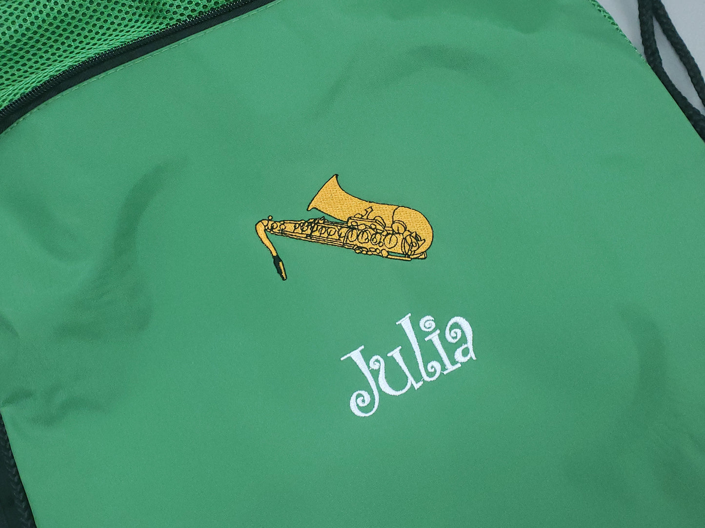 Personalized Kids Cinch Pack Saxophone Design, Drawstring Gym School PE, Pool Backpack, Monogrammed Custom Name, Perfect Kids Band Gift