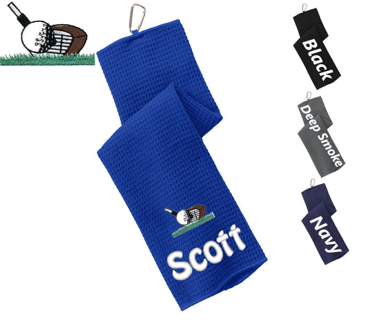 Personalized Golf Towel, Golf Club Ball Design, Gym Towel, Workout Towel, Fitness Towel, Microfiber, Embroidered Name Monogrammed Golf Gift