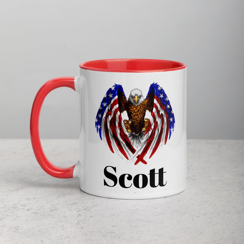 Custom American Eagle Coffee Mug, Patriotic Cup, USA, Custom American Flag Mug, Ceramic